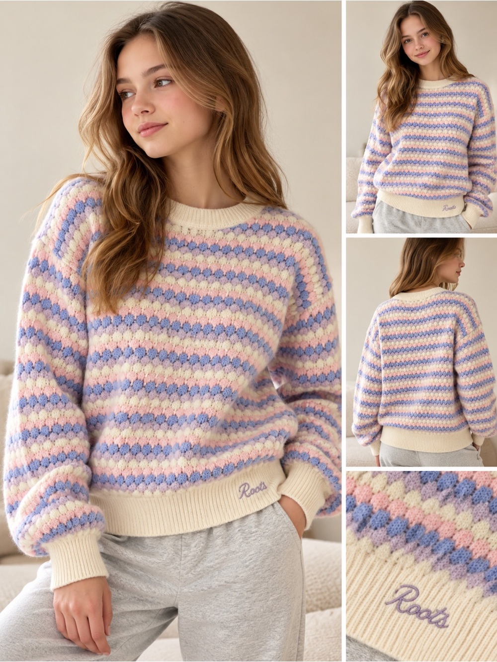 Roots Kids Pastel Striped Knit Sweater Youth 2XL